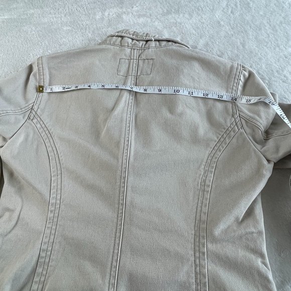 Aeropostale Cotton Embroidered Blazer Jacket Womens S Tan Cream 3 Button Pockets - Picture 9 of 13